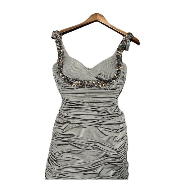 Cache Women Gray Ruche Sweetheart Neckline beaded Bodycon Dress Sz 2 Cocktail - Picture 7 of 15